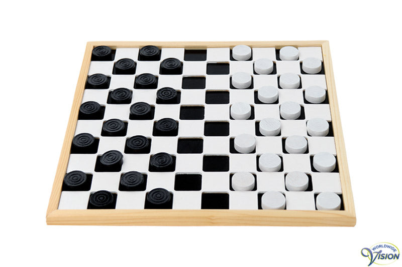 Draughts-set made of wood with deep-lying surfaces