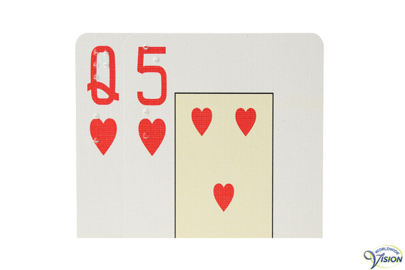 Braille playing cards with English braille markings and large figures and characters Red.