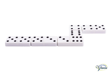 Domino van witte kunststof met zwarte, opliggende punten