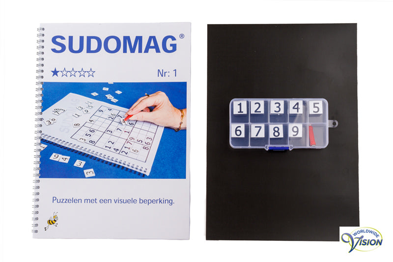 Sudomag for partially sighted, puzzle book with magnetic figures