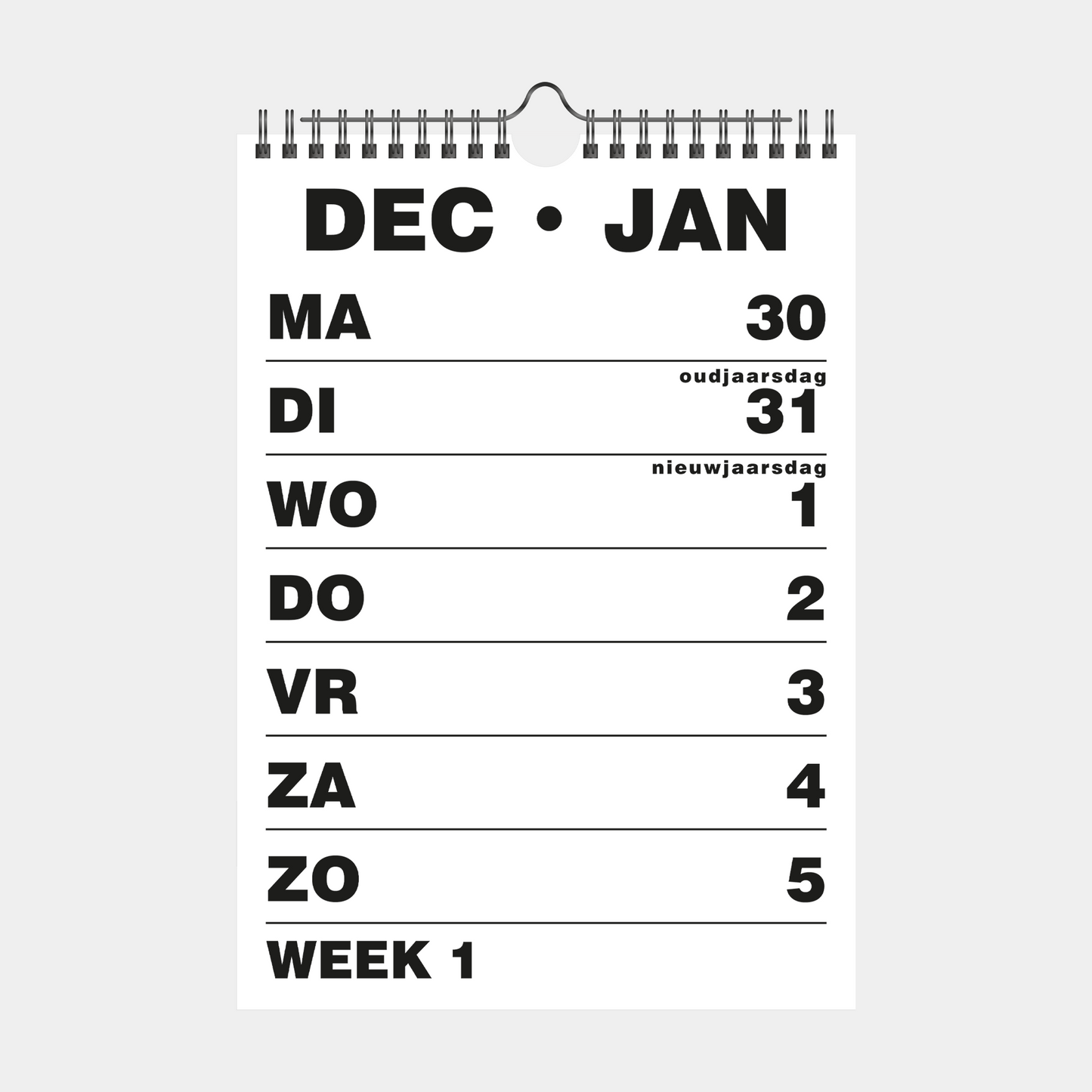 Weekkalender 2025 grootletterschrift formaat A4