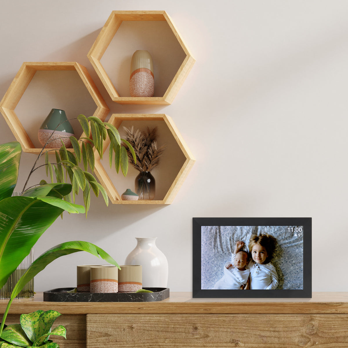 Digitale fotoframe met Frameo-app Zwart
