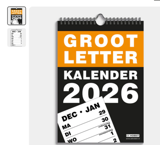 Weekkalender 2026 grootletterschrift formaat A4
