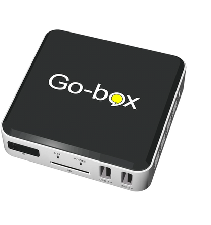 Go-box TV-subtitle device reads out all stations, live programms, HD DVD's, missed programme, Netflix and Videoland.