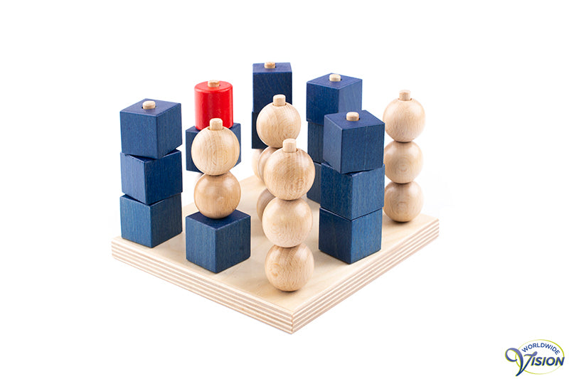 Drie op een rij, driedimensionaal houten spel